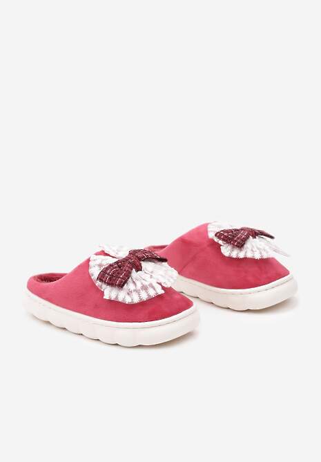 Bordowe Kapcie Vices na Grubej Podeszwie z Ozdobną Kokardą Tinnella