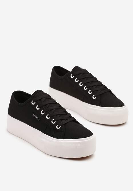 Czarno-Białe Basicowe Trampki na Platformie Mailiselle