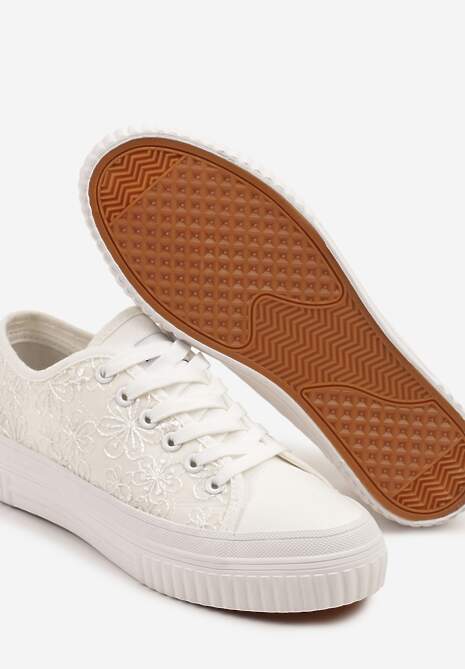 Białe Klasyczne Trampki z Cholewką z Haftem Meppane