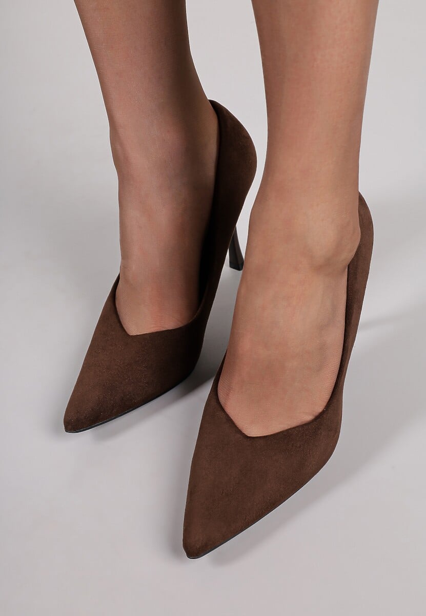 Brązowe Klasyczne Szpilki Vices z Wkładką ze Skóry Naturalnej Alondie