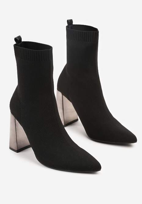 Czarne Botki Vices na Słupku ze Skarpetową Cholewką Falacesa