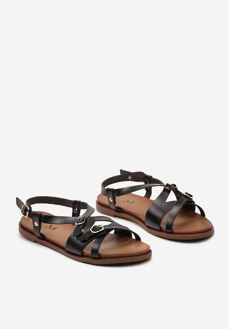 Czarne Sandały z Ozdobnymi Sprzączkami Iceda