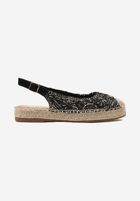Czarne Ażurowe Espadryle z Odkrytą Piętą i Plecionką na Podeszwie Sanioma