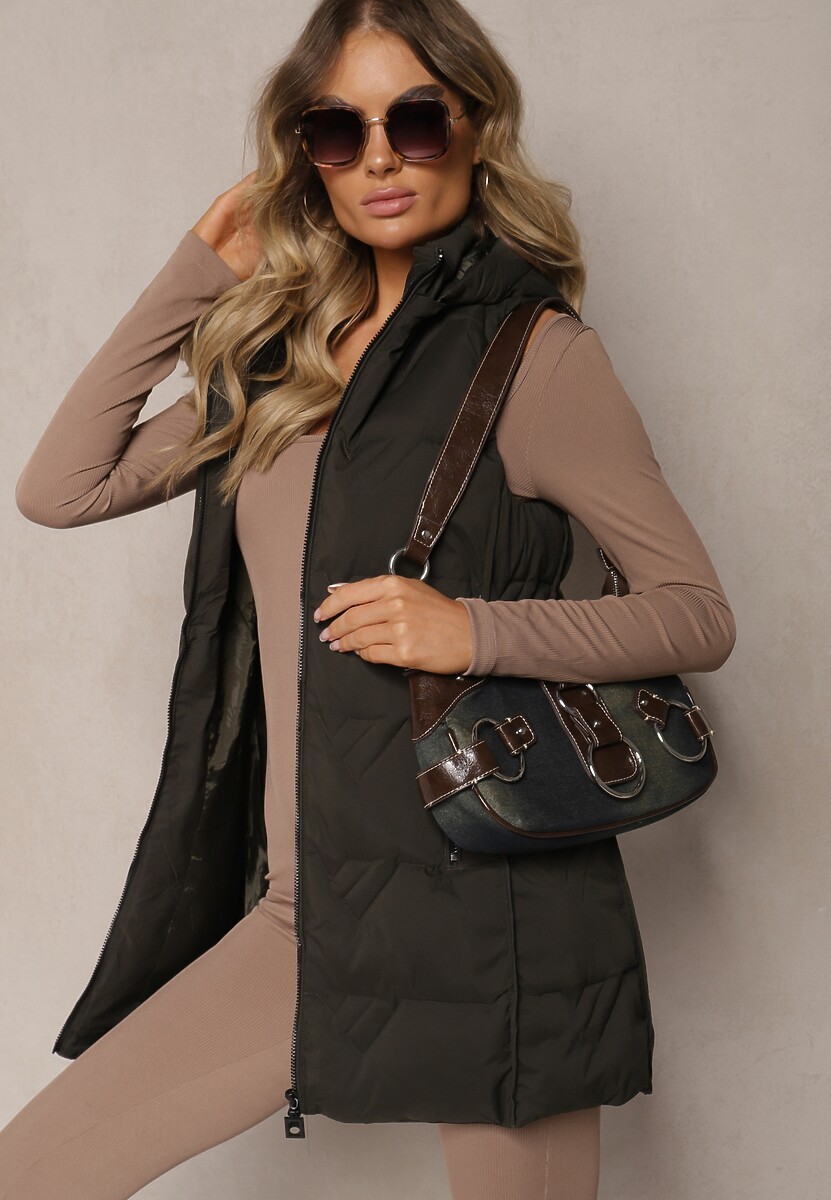 Czarna Kamizelka Pikowana z Odpinanym Kapturem Mavael