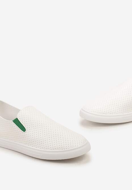 Biało-Zielone Tenisówki z Elastycznymi Wstawkami i Ozdobną Perforacją Qurina