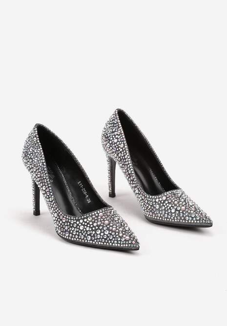 Czarne Eleganckie Szpilki Wykończone Cyrkoniami Ivilta