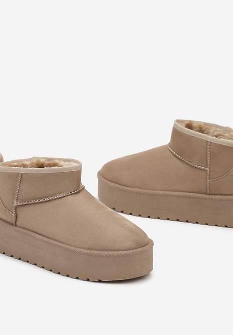 Ciemnobeżowe Wsuwane Śniegowce na Gładkiej Platformie Merileeanne