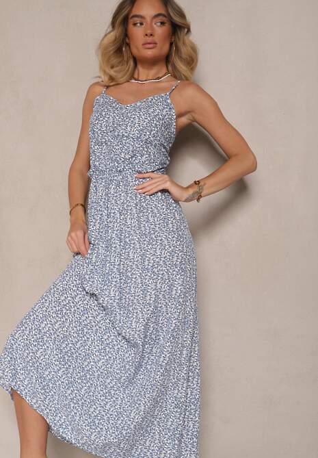 Jasnoniebieska Rozkloszowana Sukienka z Bawełny na Ramiączkach Jenarissea