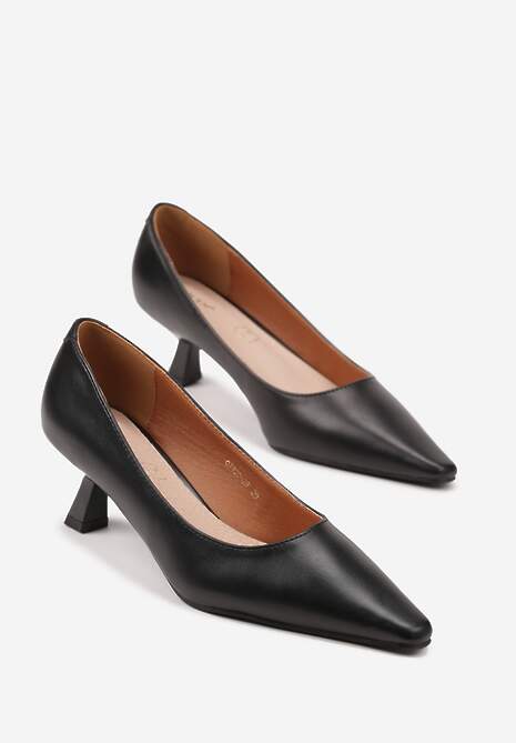 Czarne Czółenka Vices na Kaczuszce z Wkładką ze Skóry Naturalnej Nalibre