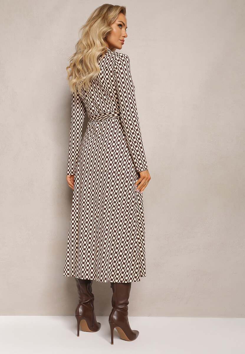 Brązowa Sukienka Rozkloszowana Nobo