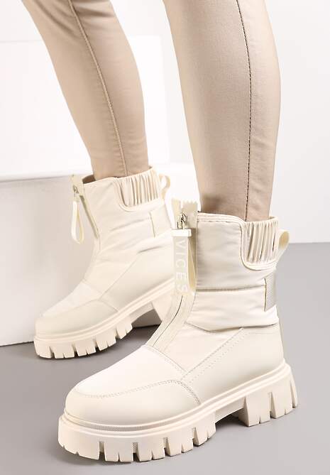 Beżowe Śniegowce z Pikowaną Cholewką i Suwakiem Desmoria