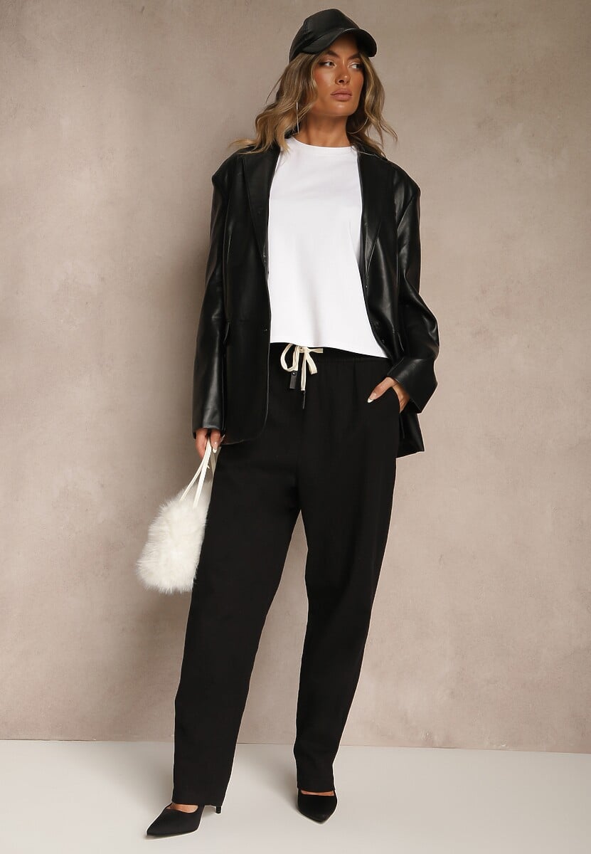 Ciemnozielone Spodnie z Bawełny Mom Fit Ozdobione Sznurkiem Apinella