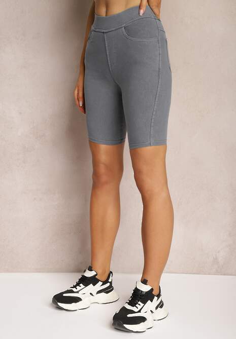 Ciemnoniebieskie Szorty z Gumką w Pasie High Waist Lorolia