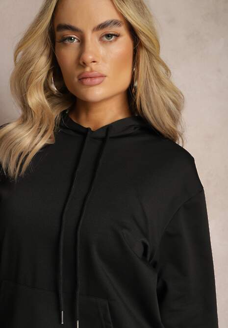 Czarny Klasyczny Komplet Dresowy z Bluzą Kangurką i Spodniami Typu Jogger Salevia