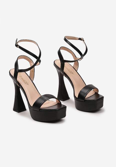 Czarne Wysokie Sandały na Klepsydrowym Obcasie i Platformie Adrianca