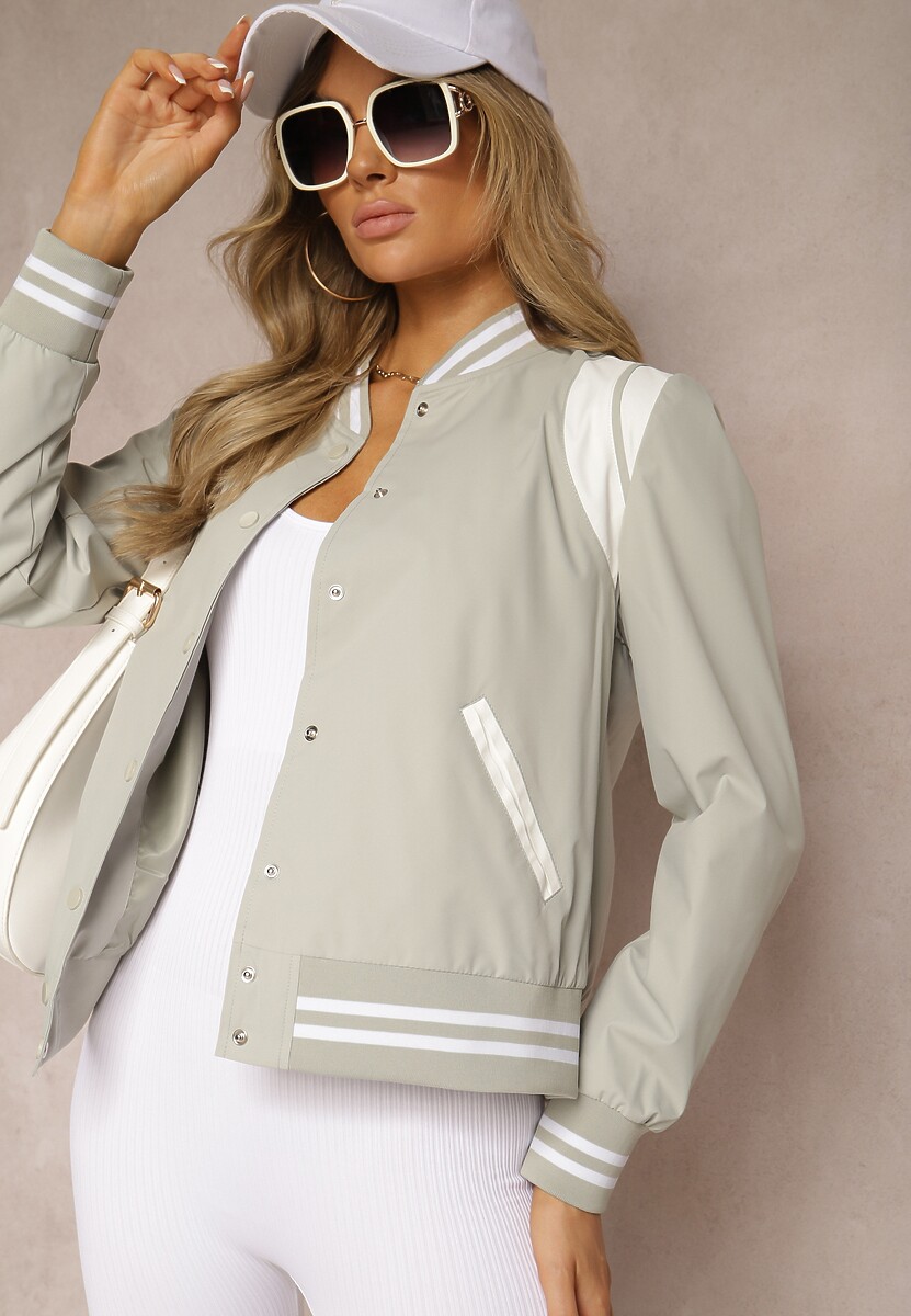 Zielona Kurtka w Stylu Bomberki Ozdobiona Paskami Nevilina