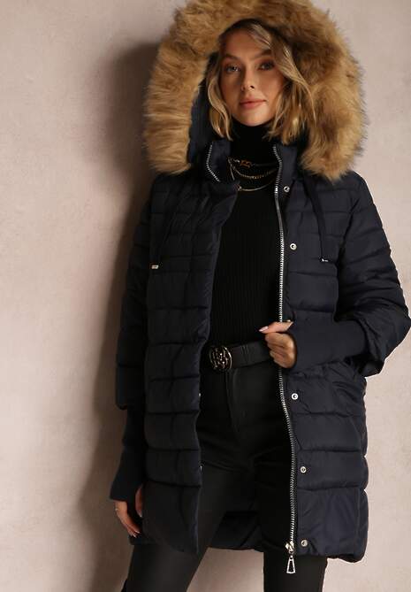 Granatowa Kurtka Pikowana z Szerokim Ściągaczem przy Rękawach Yasu