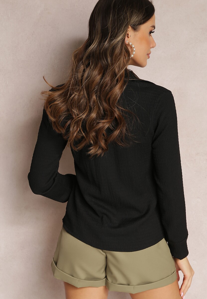 Czarna Koszula z Marszczonym Przodem i Guzikami Senaya