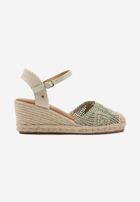 Zielone Sandały Boho z Ażurową Cholewką na Plecionym Koturnie Tenavinea