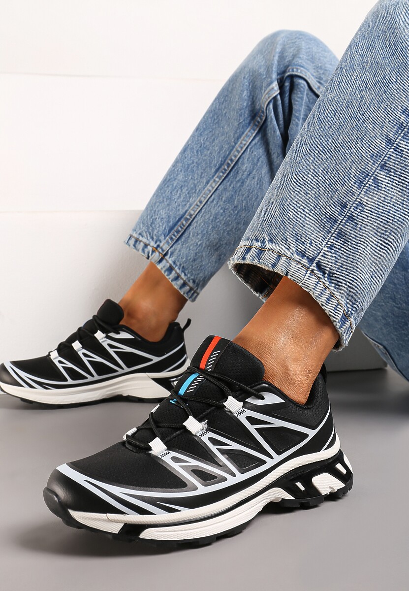 Czarne Sneakersy z Ozdobnymi Wstawkami i Ściąganą Gumką Aineri