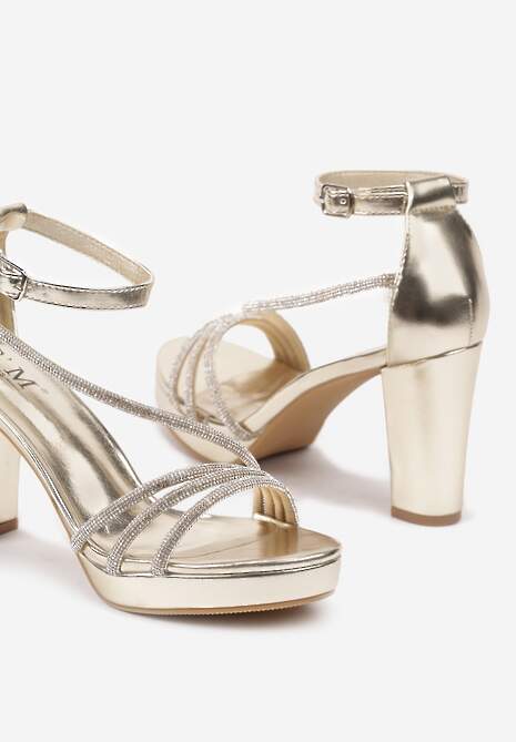Złote Sandały na Słupku i Platformie z Cyrkoniami Merisandie