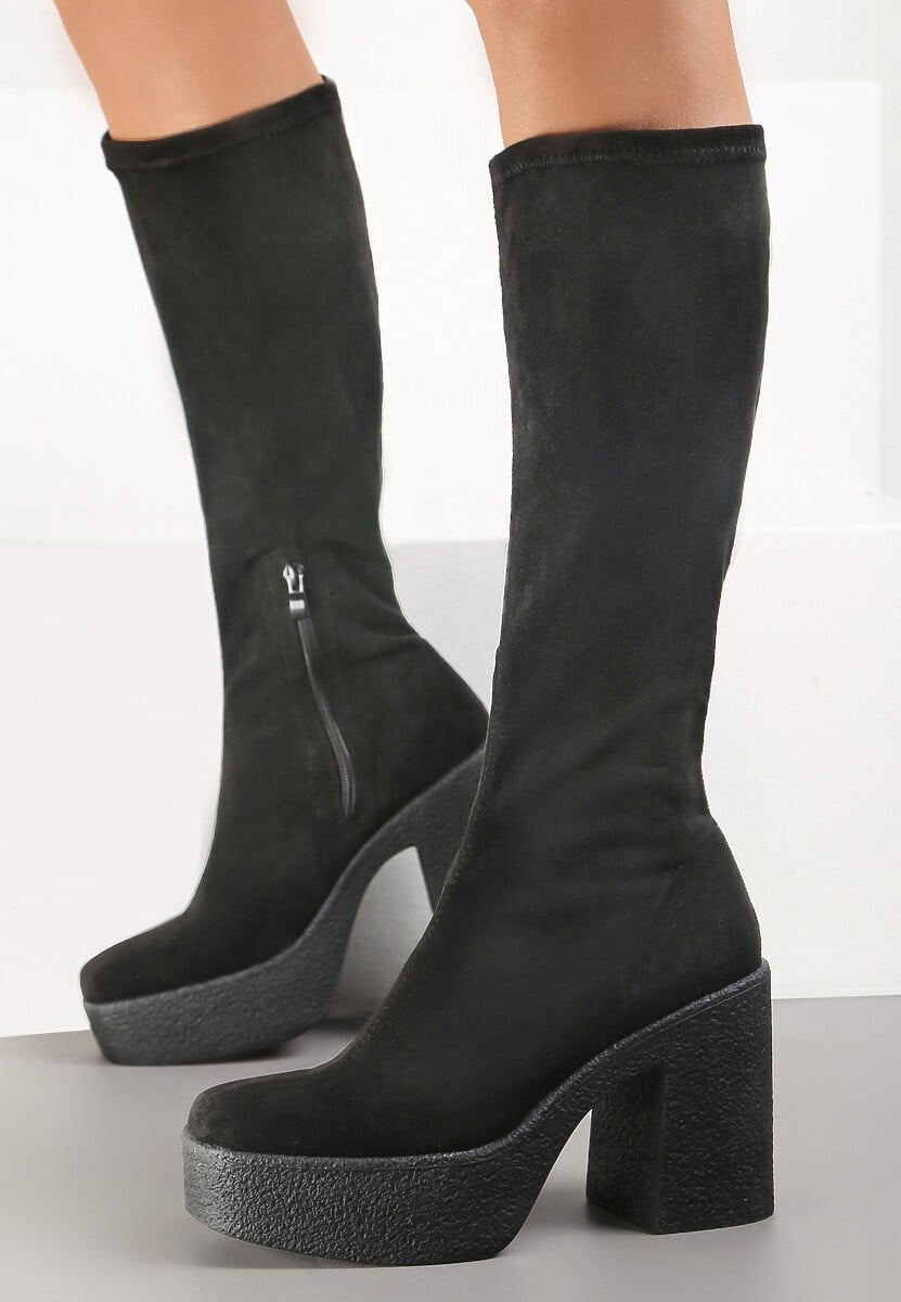 Czarne Kozaki na Platformie i Słupku Muzhgan