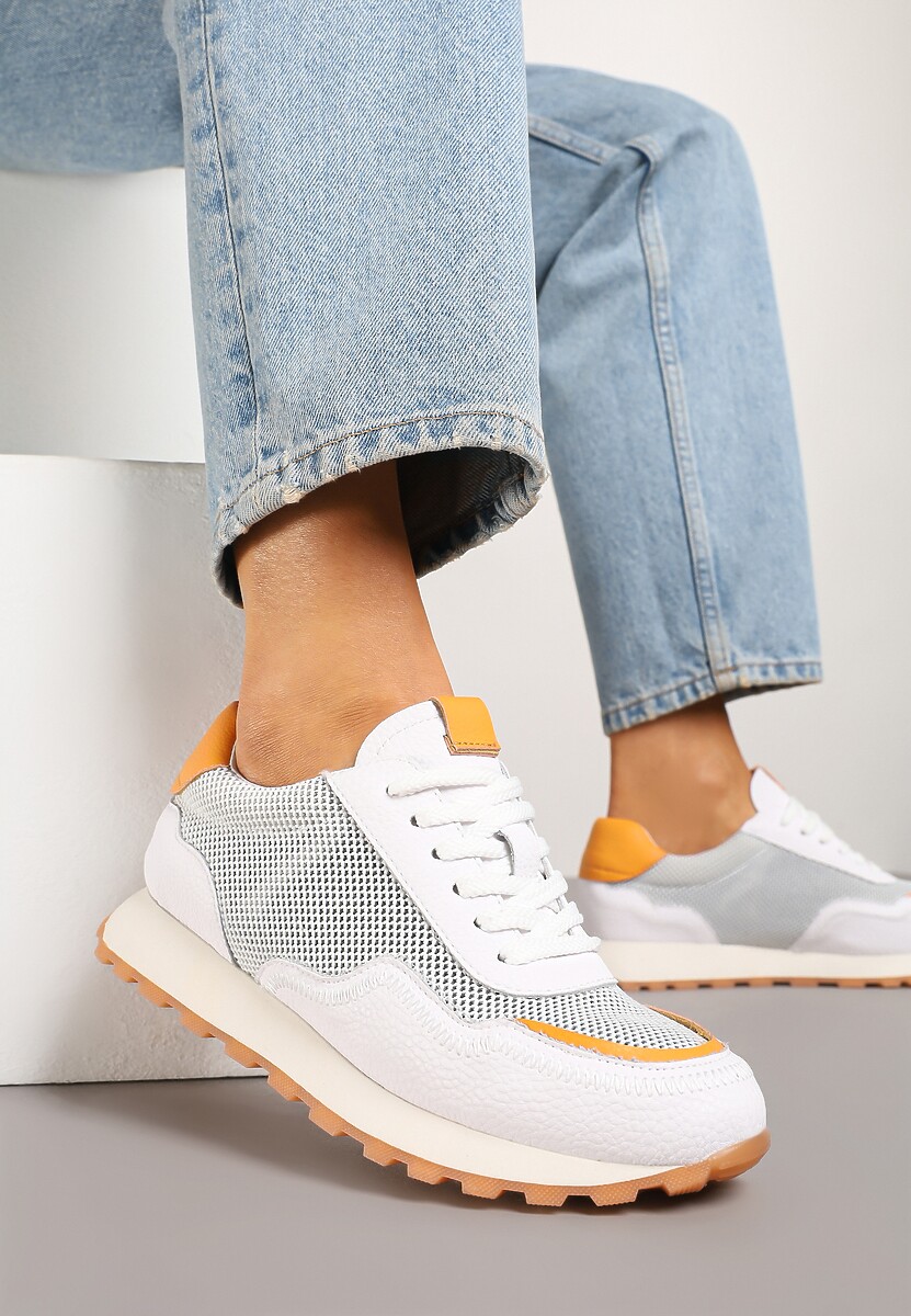 Złote Sneakersy Skórzane Ozdobione Geometrycznym Motywem Wibessa