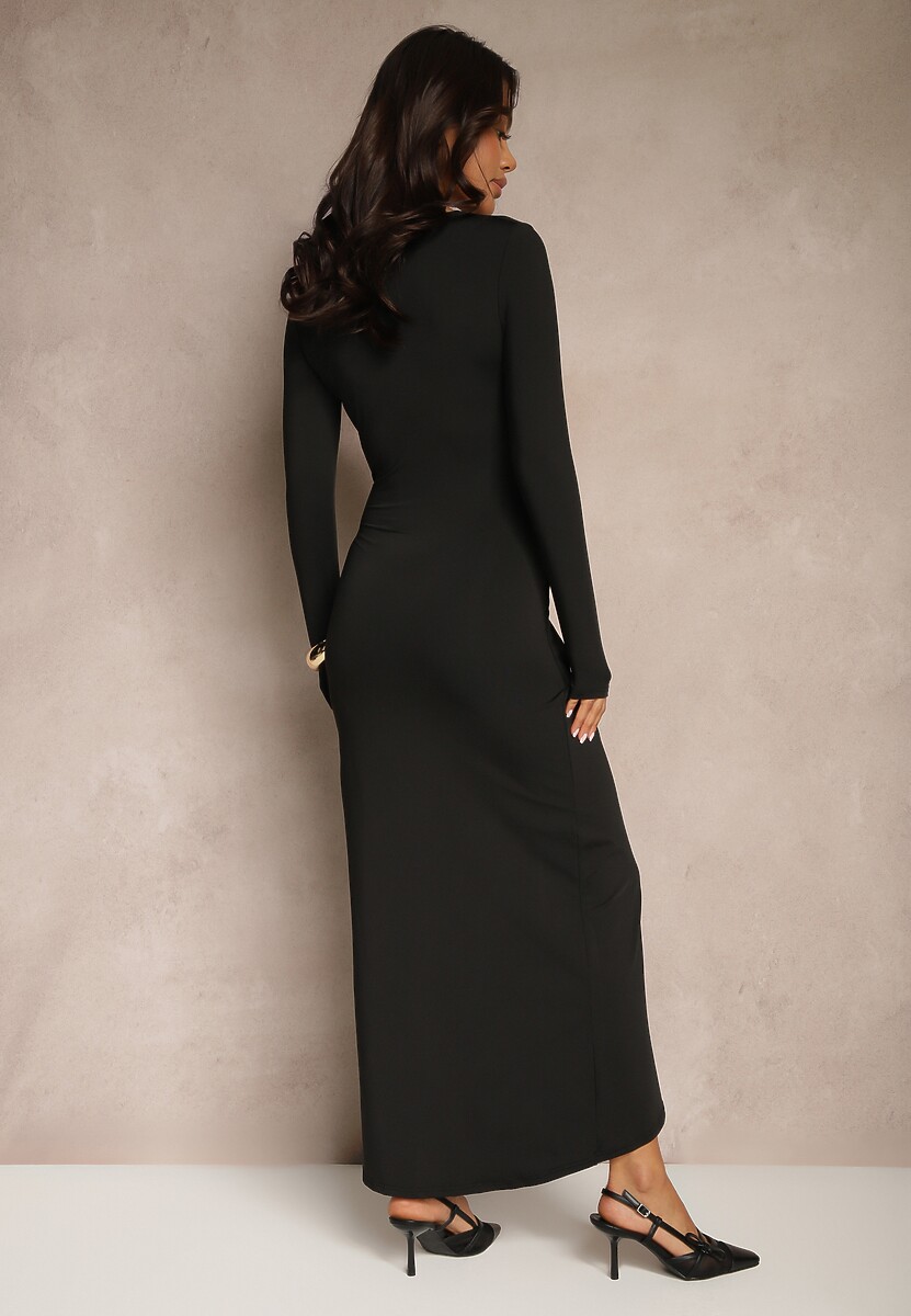 Czarna Kopertowa Sukienka Koktajlowa z Wiskozą Tatillora