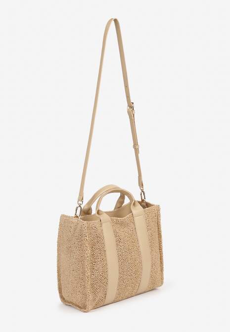 Beżowa Pleciona Torebka z Biżuteryjną Ozdobą i Rączką Lanilissa