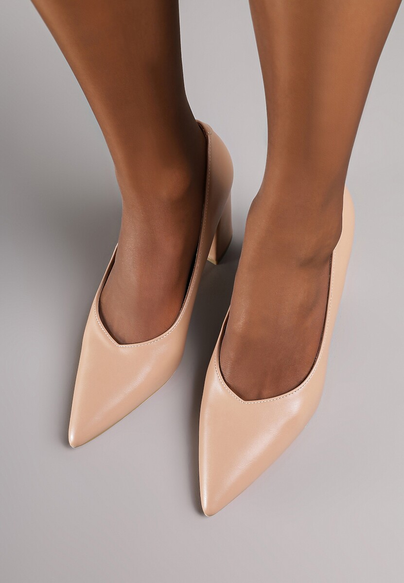 Beżowe Czółenka Vices na Geometrycznym Słupku ze Skórzaną Wkładką Modvire