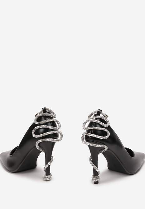 Czarne Szpilki z Aplikacją w Cyrkonie Jarebia