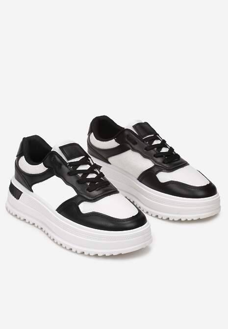 Czarne Sznurowane Sneakersy z Brokatem  na Grubej Podeszwie z Wycięciami Amena