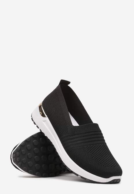 Czarne Tenisówki Elastyczne z Metaliczną Wstawką na Zapiętku Jestella