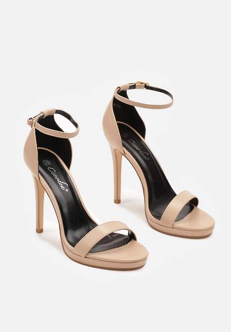 Beżowe Sandały na Szpilce  z Paskiem wokół Kostki i Sprzączką Silirea