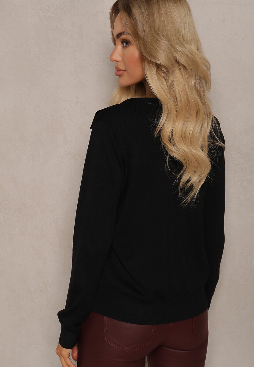 Czarny Sweter z Wiskozą i Ozdobnym Kołnierzykiem Ceaola