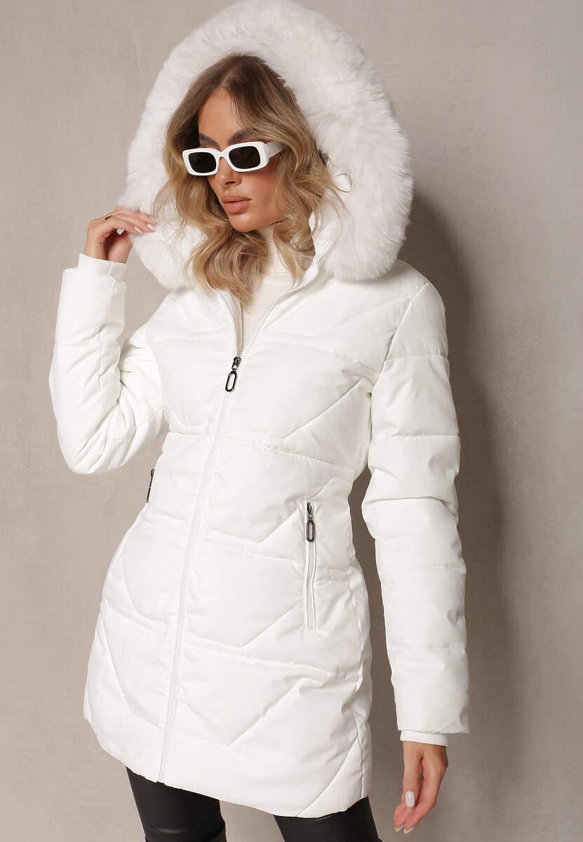 Czarna Pikowana Kurtka z Kapturem i Ozdobnym Futerkiem Zepiola