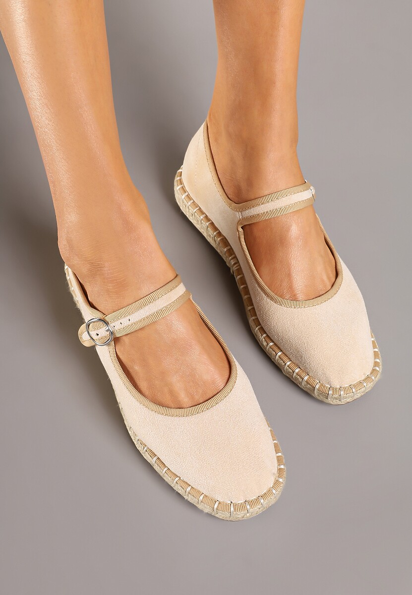 Beżowe Espadryle z Ekozamszu Zapinane na Pasek z Klamerką Deolisse