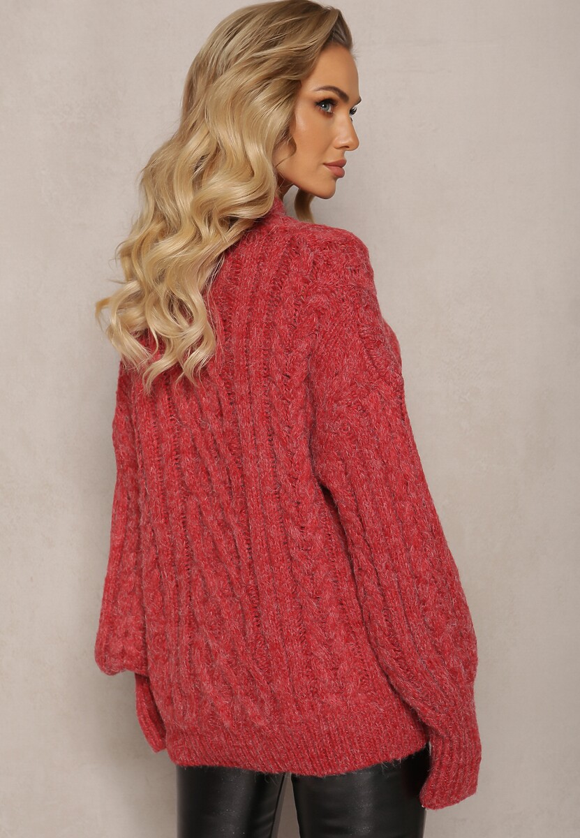 Czerwony Luźny Golf w Ozdobny Splot Atterta