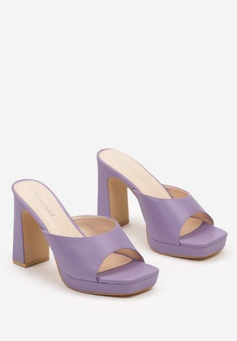 Fioletowe Klapki na Słupku z Kwadratowym Noskiem Elakay