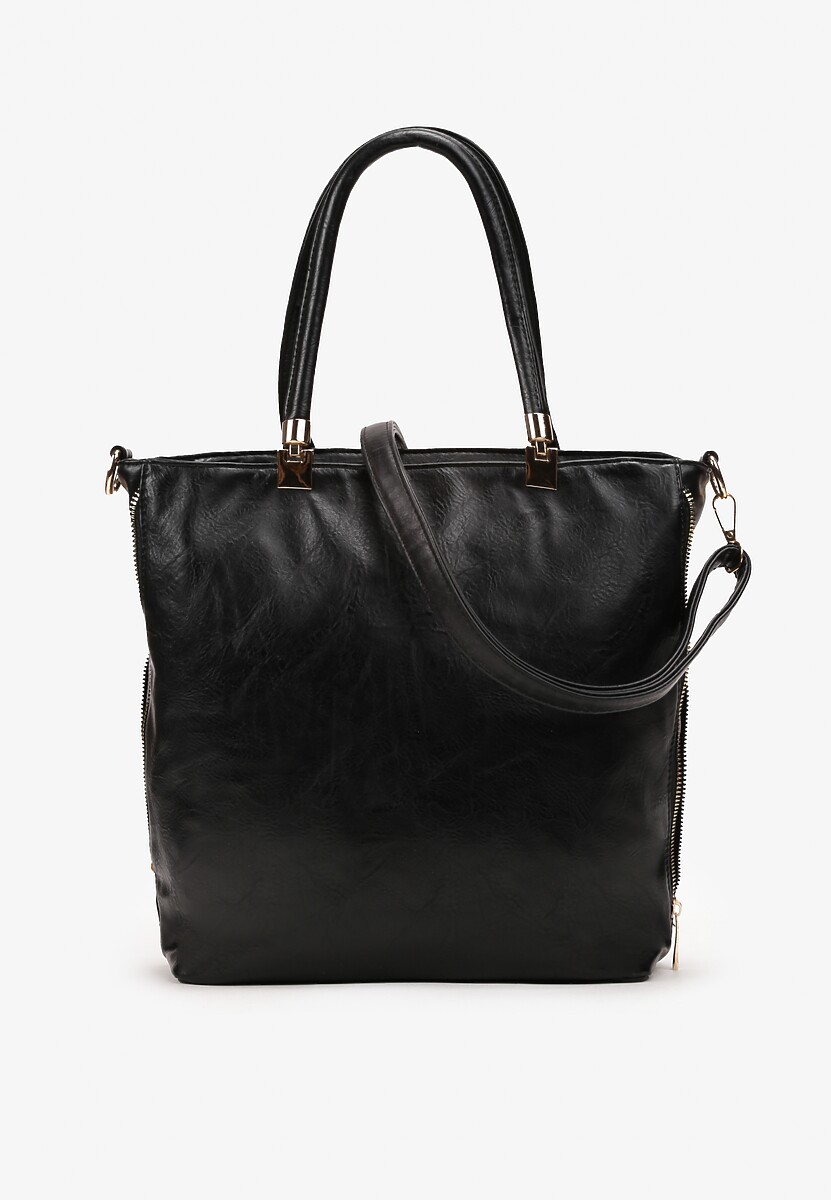 Czarna Duża Torebka z Ekoskóry i Rączkami Ninette