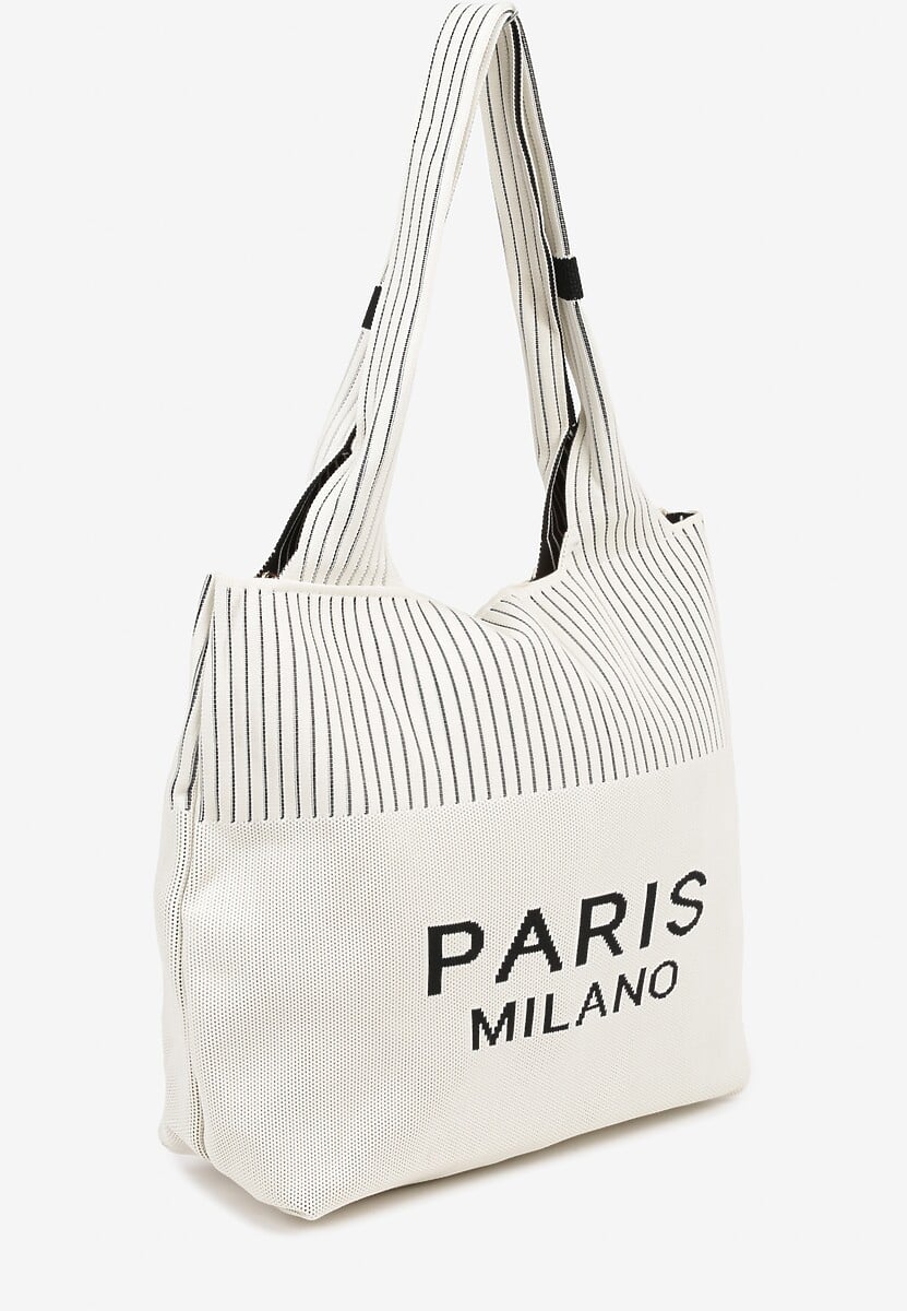 Jasnobeżowa Casualowa Torebka Typu Shopper z Napisem Ciarivoria