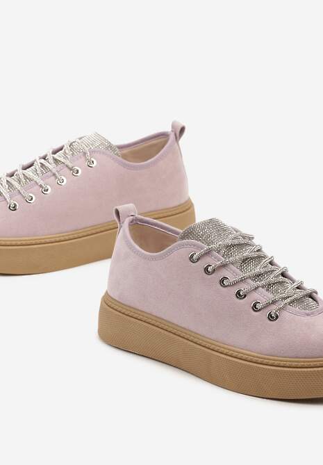 Jasnofioletowe Sneakersy na Platformie ze Sznurowaniem z Cyrkoniami Oziana