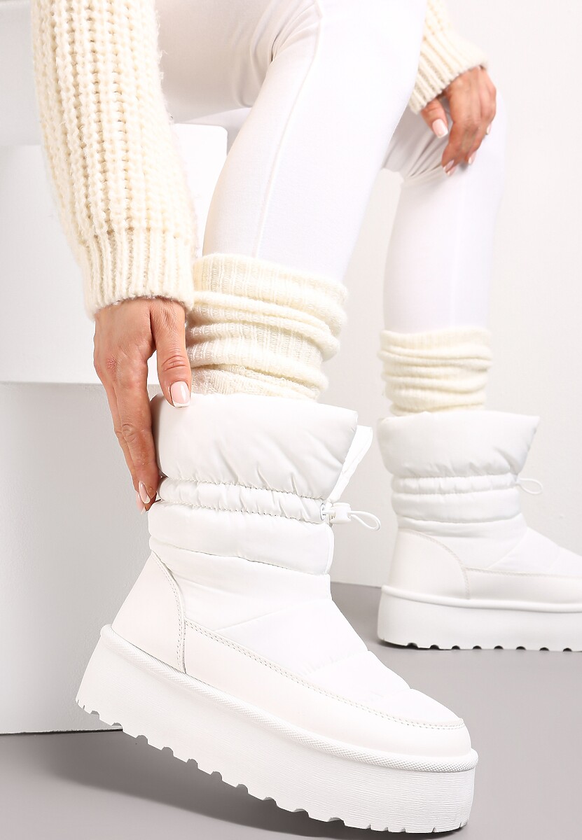 Ciemnobeżowe Śniegowce ze Ściągaczem na Grubej Podeszwie Lunne