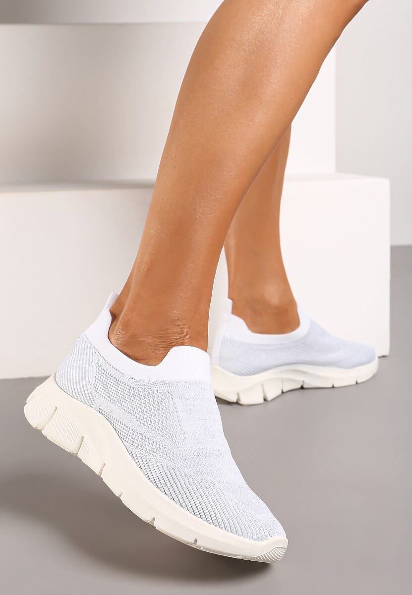 Białe Wsuwane Buty Sportowe ze Skarpetkową Cholewką Tiamonika
