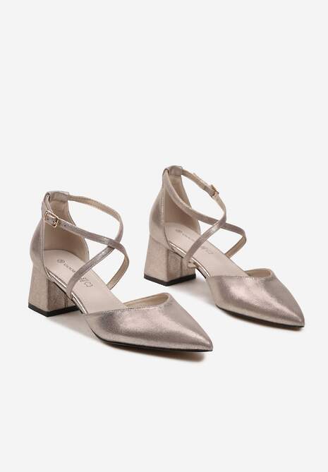 Ciemnobeżowe Czółenka w Stylu Retro na Słupku ze Skórzaną Wkładką Leav