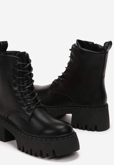 Czarne Botki w Stylu Workerów na Masywnej Platformie Aidana