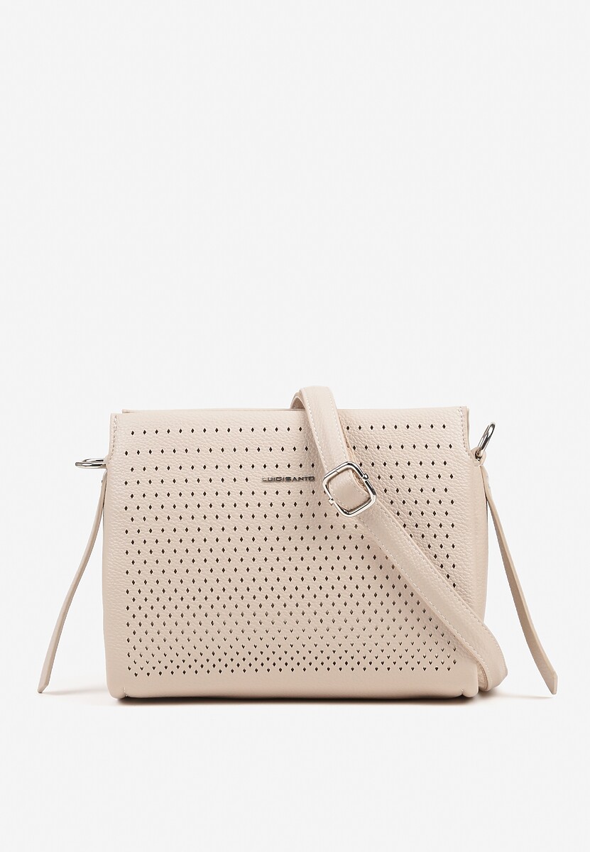 Jasnobeżowa Wieczorowa Torebka Listonoszka z Metaliczną Aplikacją Idarela