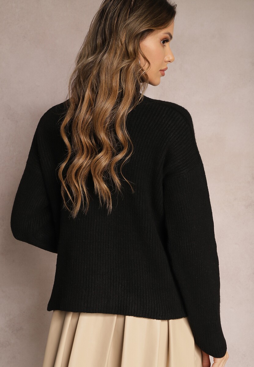 Czarny Golf z Elastycznej Dzianiny Cuzze