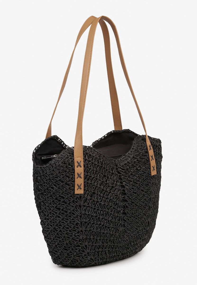Czarna Pleciona Torebka na Ramię Liralice