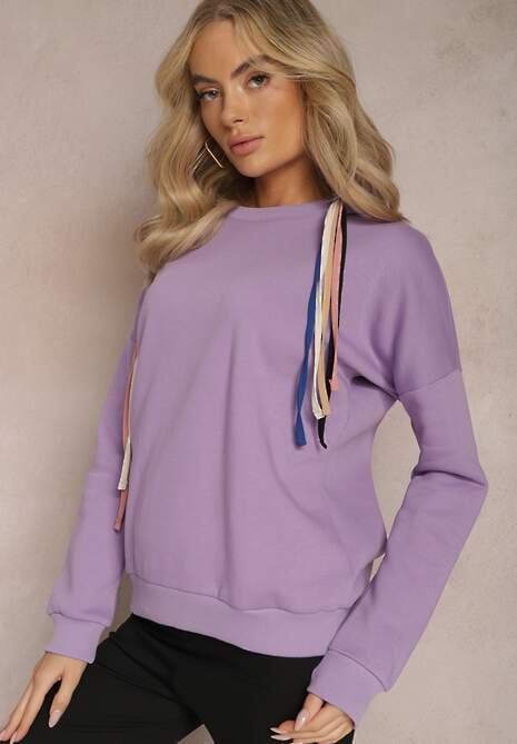 Jasnofioletowa Bawełniana Bluza z Sznurkami i Kapturem Tyche
